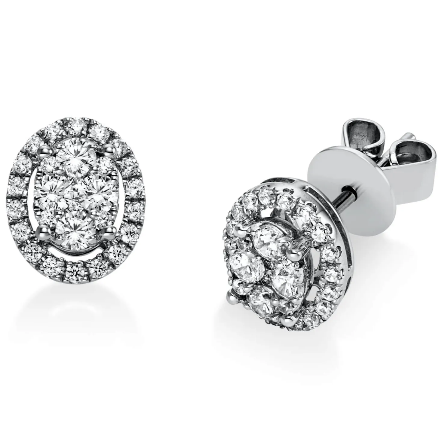 Ohrstecker Oval aus 750 Gold Weißgold 56 Diamanten 0,45ct TW-SI 9x7,4mm