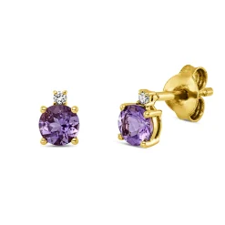 Ohrstecker 750 Rotgold 2 Amethyste 0,45ct lila 2 Brillanten 0,02ct TW-SI 5,3x3,9mm