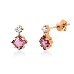 Ohrstecker 750 Rotgold 2 Turmaline 1,38ct pink 2 Brillanten 0,2ct TW-SI 11x6,8mm