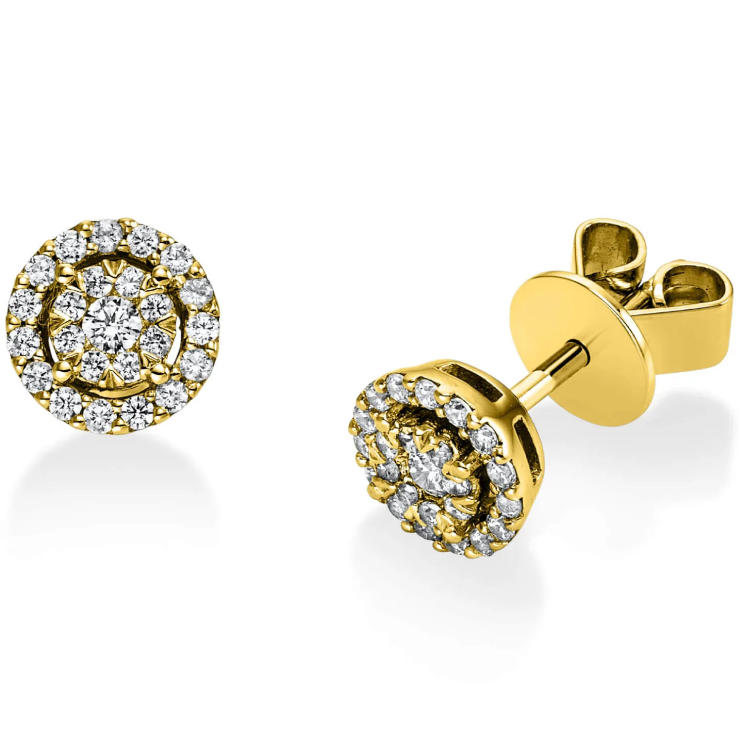 Ohrstecker rund aus 750 Gold Gelbgold 48 Diamanten 0,25ct TW-SI Ø6,4mm
