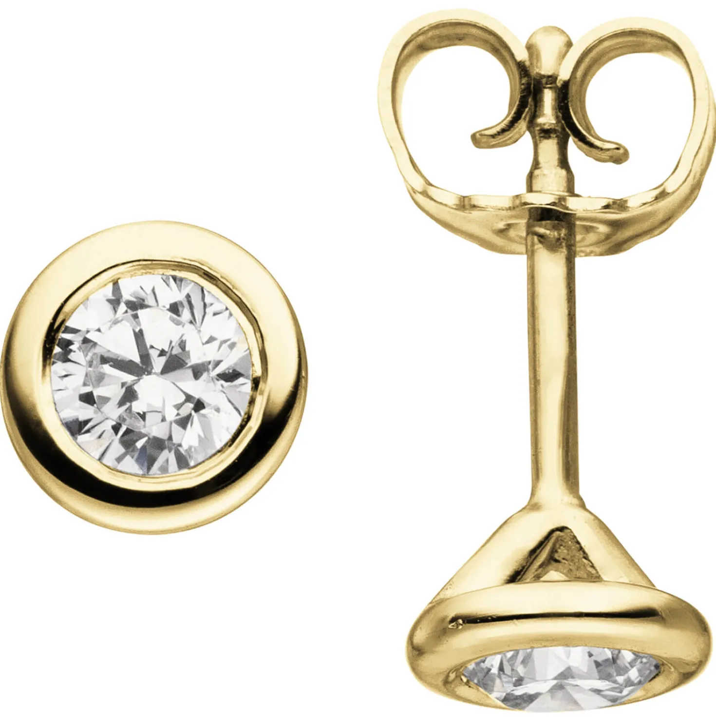 Ohrstecker rund 585 Gold Gelbgold mit Diamanten Brillanten 0,74 ct. W-SI