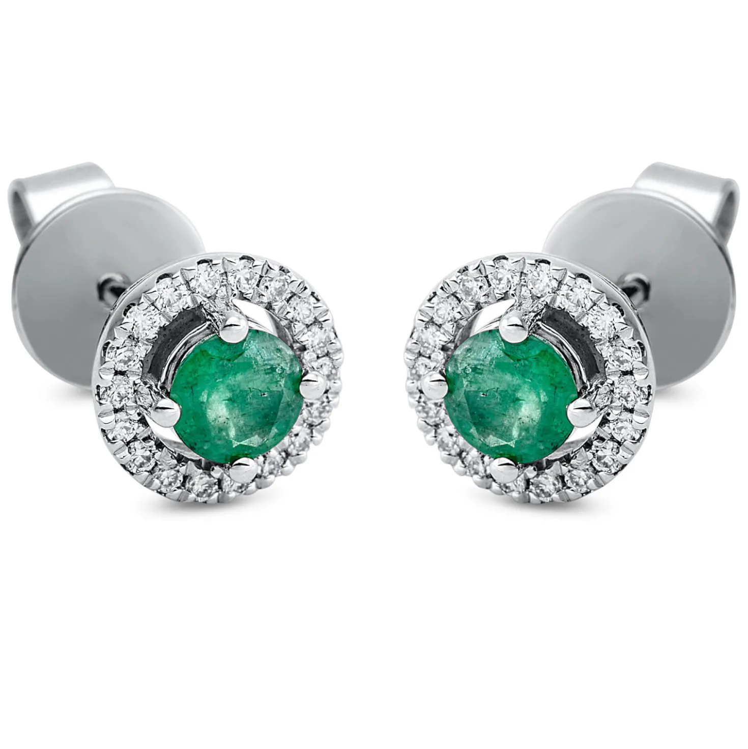 Ohrstecker rund 750 Weißgold 2 Smaragde 0,47ct grün 36 Brillanten 0,13ct TW-SI