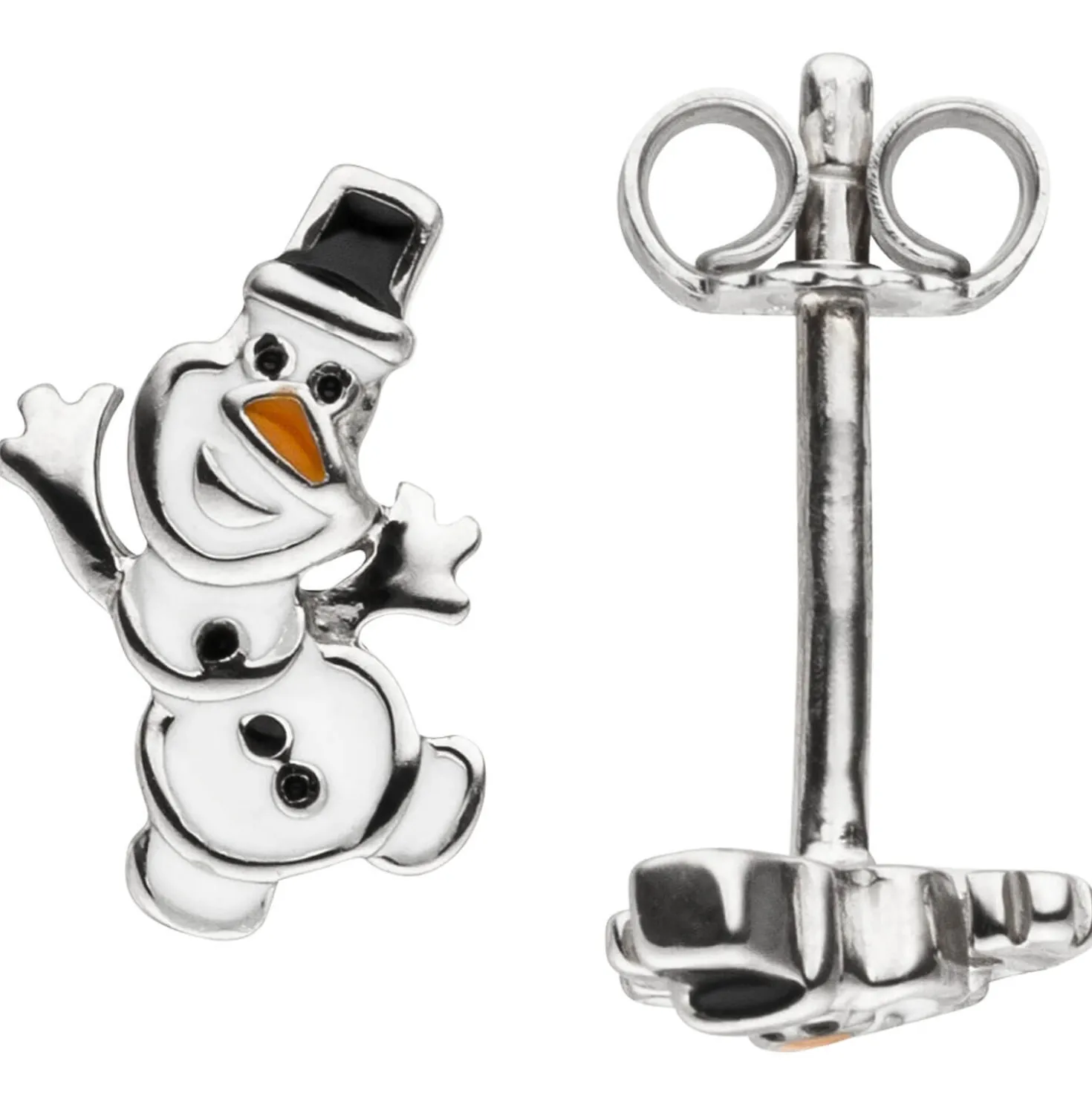 Ohrstecker Schneemann aus 925 Silber Lackeinlage schwarz weiß Ohrringe Kinder