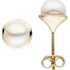 Ohrstecker 925 Silber vergoldet Süßwasser Perlen creme-weiß Ohrringe schlicht