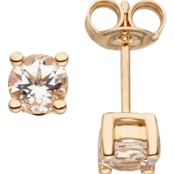 Ohrstecker Solitär Ohrringe mit rosa Morganite, 585 Gold Rotgold Rosegold