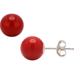 Ohrstecker Stecker aus Koralle Kugel Ø 8mm & 925 Silber Ohrschmuck rot