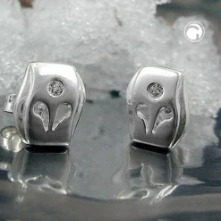 Ohrstecker Stecker aus 925 Silber, matt, mit Zirkonia weiß, Damen