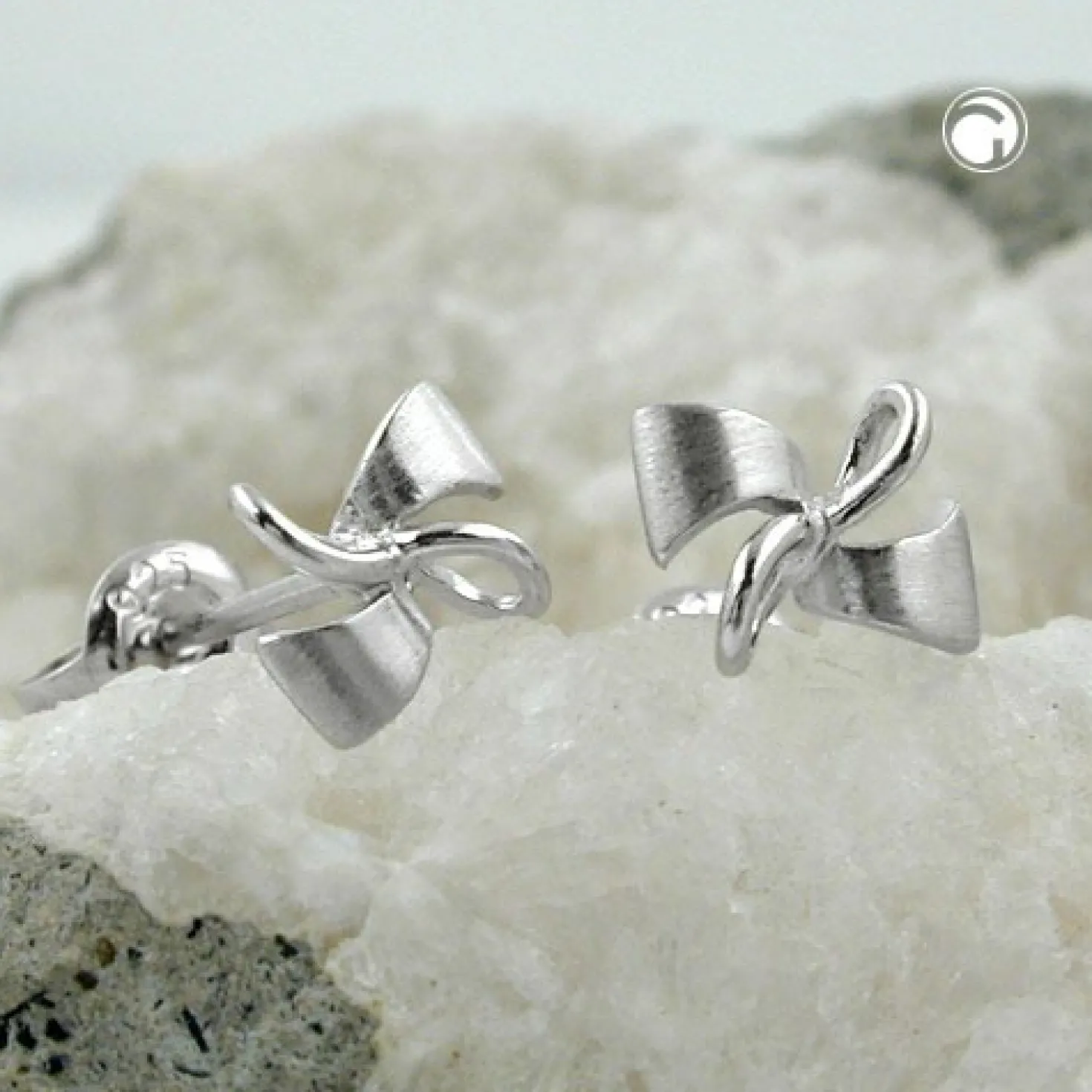 Ohrstecker Stecker kleine Schleife Schleifen, 925 Silber, teilmattiert