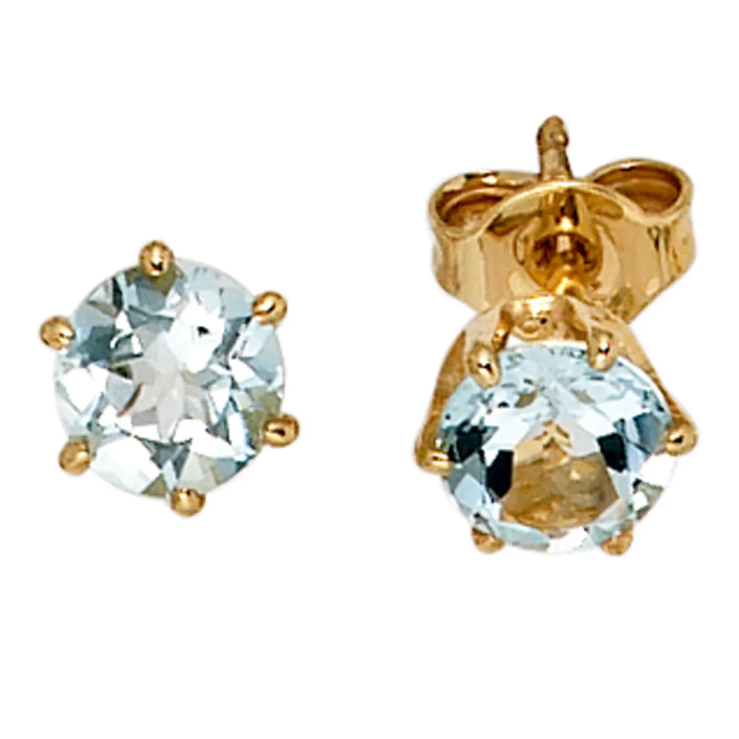 Ohrstecker Stecker mit Aquamarin hellblau 5,4mm & 585 Gold Gelbgold