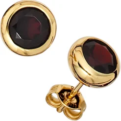 Ohrstecker Stecker mit Granat rot dunkelrot 375 Gold Gelbgold Ohrschmuck