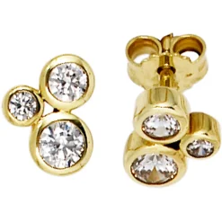 Ohrstecker Stecker mit jeweils 3 Zirkonia weiß 333 Gold Gelbgold