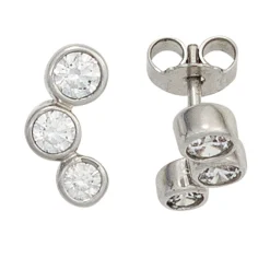 Ohrstecker Stecker mit jeweils 3 Zirkonia weiß 375 Gold Weißgold Damen