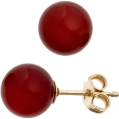 Ohrstecker Stecker mit Karneol Kugel rot-braun 333 Gold Gelbgold