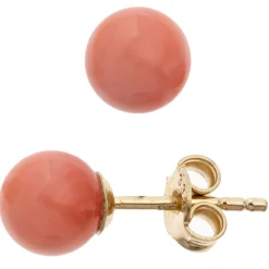 Ohrstecker Stecker mit Koralle 6,4mm Kugel orange 333 Gold Gelbgold