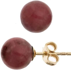 Ohrstecker Stecker mit Rhodonit Kugel 8mm rot braun 333 Gold Gelbgold
