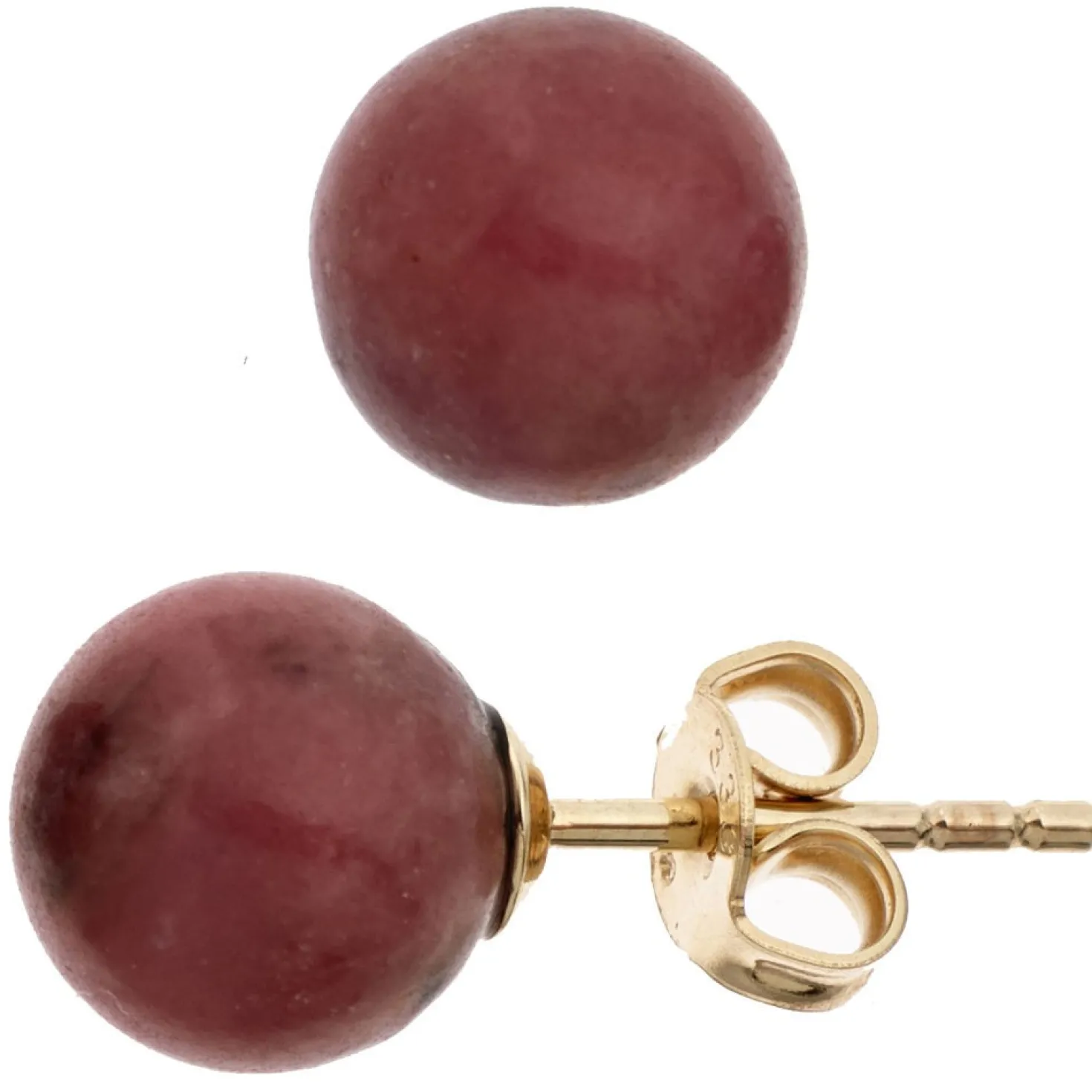 Ohrstecker Stecker mit Rhodonit Kugel 8mm rot braun 333 Gold Gelbgold
