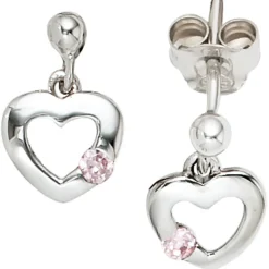 Ohrstecker Stecker Ohrringe Herz Herzen mit Zirkonia rose 925 Silber