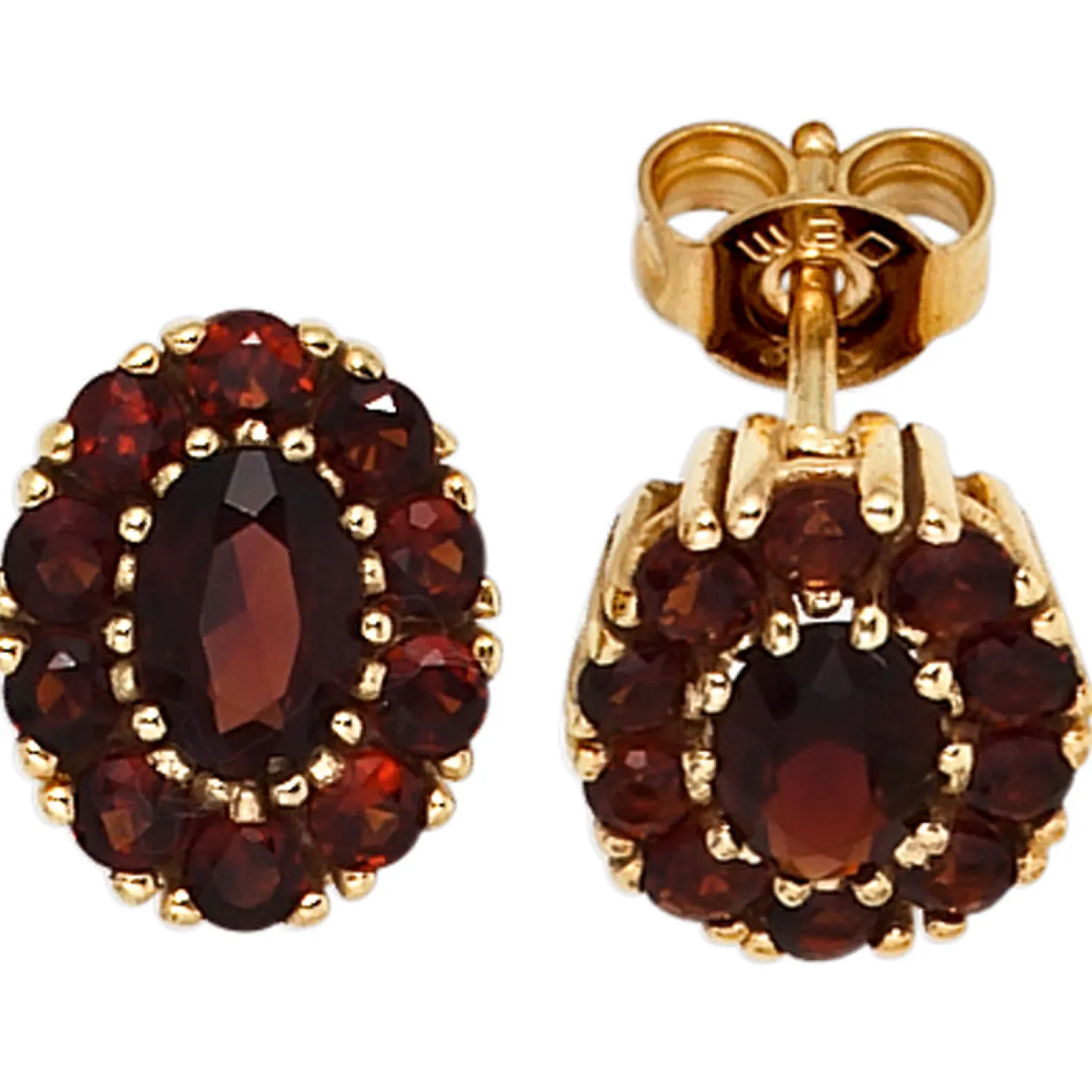 Ohrstecker Stecker Ohrschmuck Granat dunkelrot oval 375 Gold Gelbgold