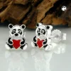 Ohrstecker Stecker Panda Bär mit Herz farbig lackiert, 925 Silber