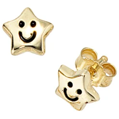 Ohrstecker Stecker Sterne mit Gesicht, 333 Gold Gelbgold