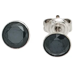 Ohrstecker Stecker Zirkonia schwarz rund 6,5mm 925 Silber Ohrschmuck