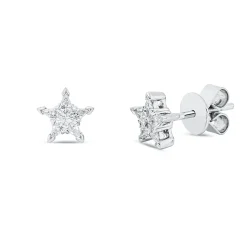 Ohrstecker Stern aus 750 Weißgold 10 Diamanten Fanatsy-Schliff 0,33ct TW-VSI
