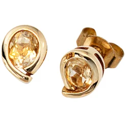 Ohrstecker Tropfen aus 375 Gold Gelbgold 2 Citrine orange Ohrringe 5,8x7,7mm