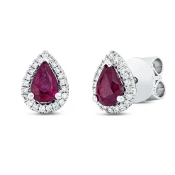 Ohrstecker Tropfen aus 750 Weißgold 2 Rubine 1,06ct rot 42 Brillanten 0,15ct TW-SI