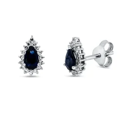 Ohrstecker Tropfen 750 Weißgold 2 Saphire 0,52ct blau 32 Diamanten 0,16ct TW-SI