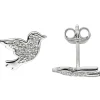 Ohrstecker Vogel aus 925 Silber flach mit 34 Zirkonia weiß Ohrschmuck Ohrringe