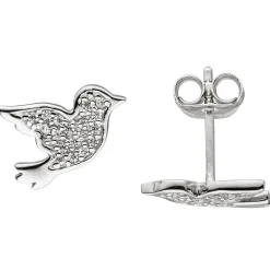 Ohrstecker Vogel aus 925 Silber flach mit 34 Zirkonia weiß Ohrschmuck Ohrringe