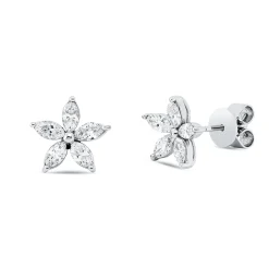 Ohrstecker 750 Weißgold 10 Diamanten Navette-Schliff 0,79ct TW-VSI/SI 9,5x9,8mm