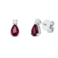 Ohrstecker 750 Weißgold 2 Rubine 1,19ct rot 2 Brillanten 0,11ct TW-SI 8,7x4,3mm