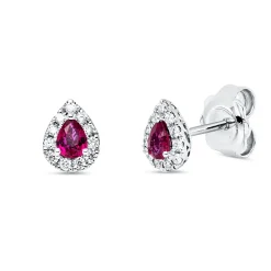 Ohrstecker 750 Weißgold 2 Rubine 0,35ct rot 22 Brillanten 0,15ct TW-VSI 7,2x5,6mm