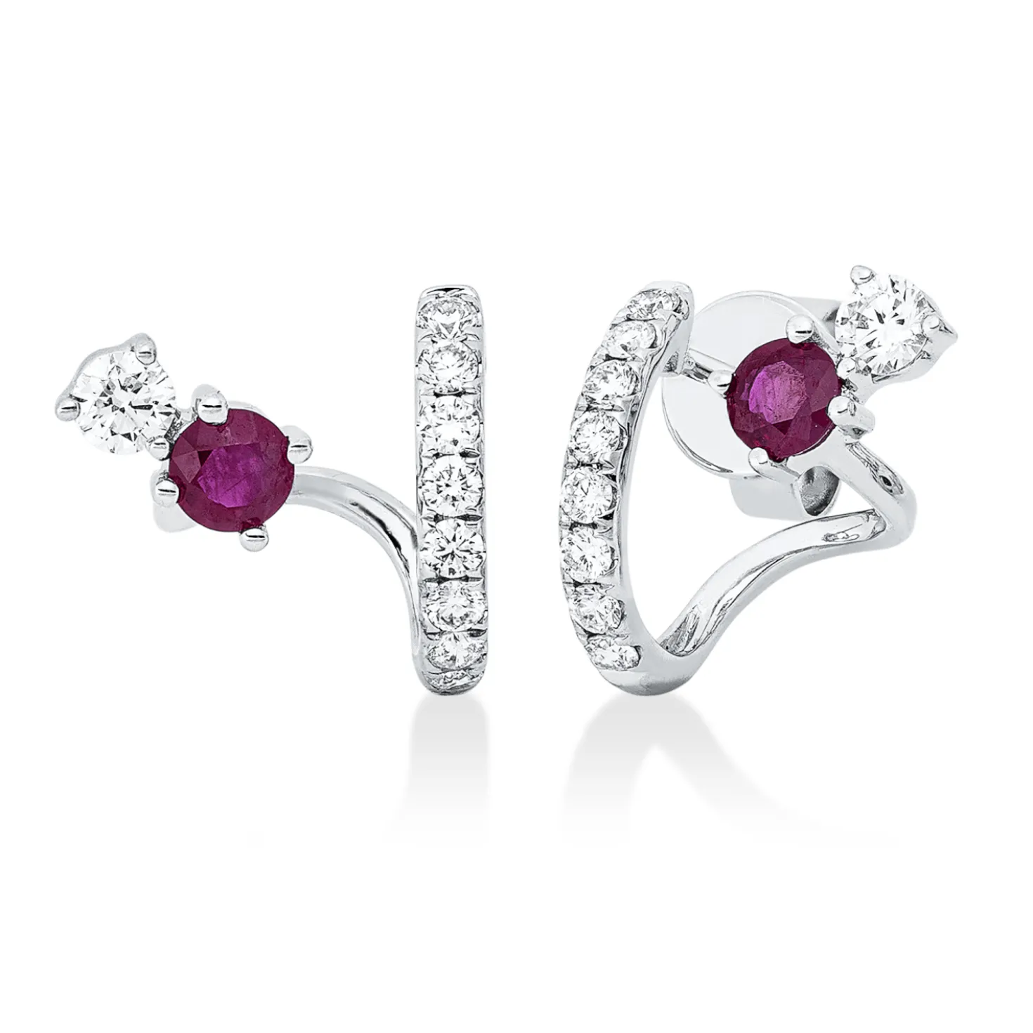 Ohrstecker 750 Weißgold 2 Rubine 0,47ct rot 18 Diamanten 0,52ct TW-SI 12x11,3mm