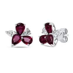 Ohrstecker 750 Weißgold 6 Rubine 2,89ct rot 4 Diamanten 0,76ct TW-SI 12,7x12,1mm