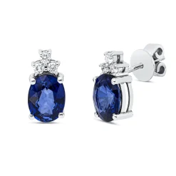 Ohrstecker 750 Weißgold 2 Saphire 3,12ct blau 6 Brillanten 0,13ct F-SI 11,6x6,2mm