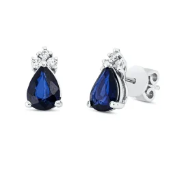 Ohrstecker 750 Weißgold 2 Saphire 2,19ct blau 6 Brillanten 0,16ct F-SI 11x6,3mm