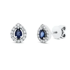 Ohrstecker 750 Weißgold 2 Saphire 0,41ct blau 28 Brillanten 0,17ct F-SI 7,8x6,3mm