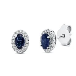 Ohrstecker 750 Weißgold 2 Saphire 0,46ct blau 32 Brillanten 0,13ct TW-SI 7,4x5,6mm