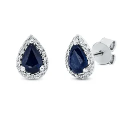 Ohrstecker 750 Weißgold 2 Saphire 1,14ct blau 36 Brillanten 0,12ct TW-SI 9x6,4mm