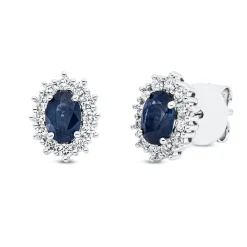 Ohrstecker 750 Weißgold 2 Saphire 1,08ct blau 24 Brillanten 0,4ct TW-SI 10,3x8mm