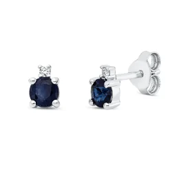 Ohrstecker 750 Weißgold 2 Saphire 0,63ct blau 2 Brillanten 0,03ct TW-SI 5,5x4mm