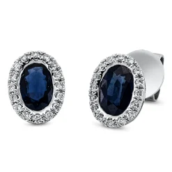Ohrstecker 750 Weißgold 2 Saphire 1,24ct blau 32 Brillanten 0,14ct TW-SI 8,6x6,6mm