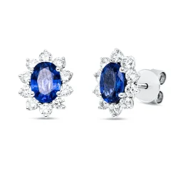 Ohrstecker 750 Weißgold 2 Saphire 1,8ct blau 20 Brillanten 0,88ct TW-VSI 12x9,4mm