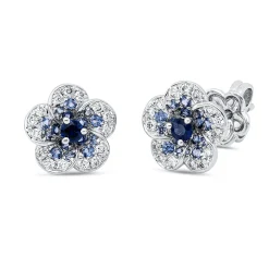 Ohrstecker 750 Weißgold 32 Saphire 0,4ct blau 30 Brillanten 0,18ct TW-VSI 9x9,3mm