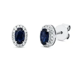 Ohrstecker 750 Weißgold 2 Saphire 0,58ct blau 32 Brillanten 0,12ct W-SI 6,8x5mm
