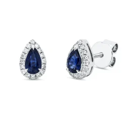 Ohrstecker 750 Weißgold 2 Saphire 0,51ct blau 32 Brillanten 0,12ct W-SI 7,2x5,1mm