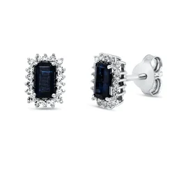 Ohrstecker 750 Weißgold 2 Saphire 0,59ct blau 36 Diamanten 0,14ct TW-SI 7,7x5,7mm
