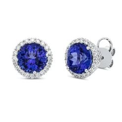 Ohrstecker 750 Weißgold 2 Tansanite 6,73ct blau 40 Brillanten 0,61ct TW-SI Ø12mm
